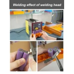 Vista frontal de la soldadora por puntos Sunkko 737DH en estación metálica