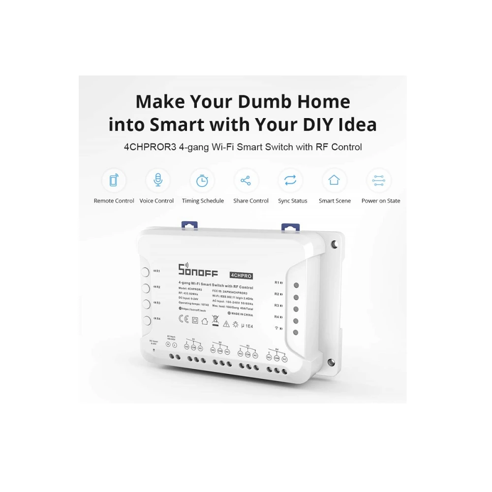 Sonoff 4CH Pro R3 interruttore WiFi 4 canali per domotica compatibile con Alexa e Google Home