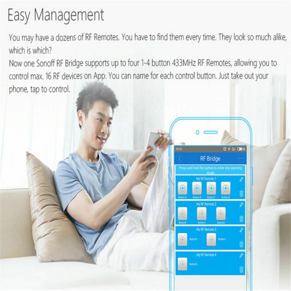 Vista frontal del sensor SONOFF DW1 433Mhz para seguridad de puertas y ventanas