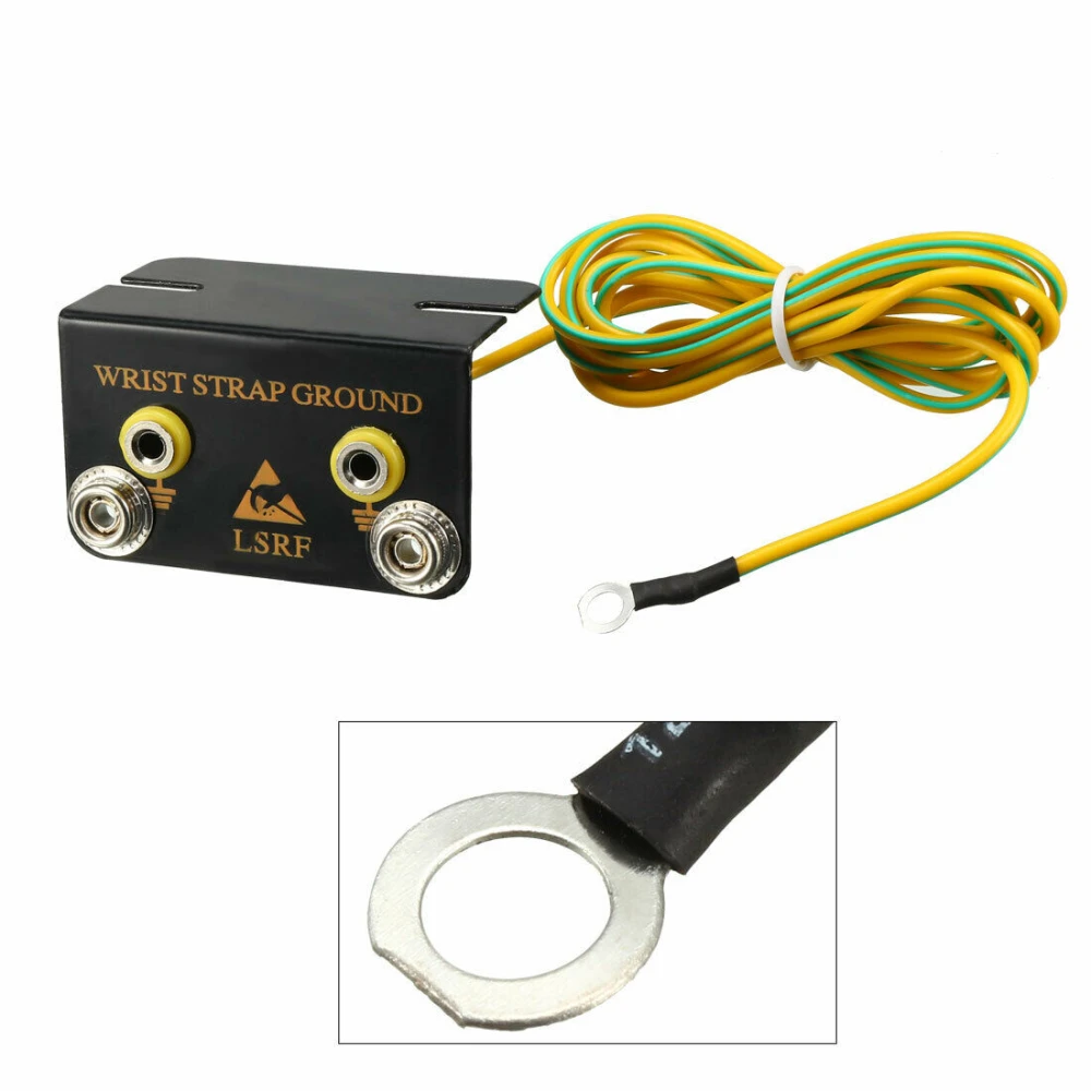 Detalle de conectores banana de la toma de conexión a tierra para equipamiento antiestático