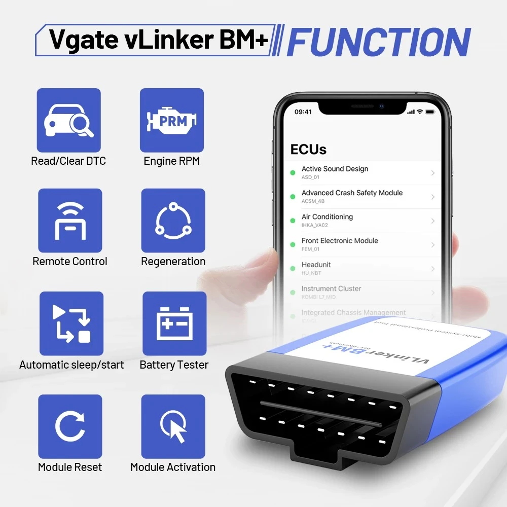 Escaner Vgate vLinker BM+ con conexión Bluetooth para BMW y MINI